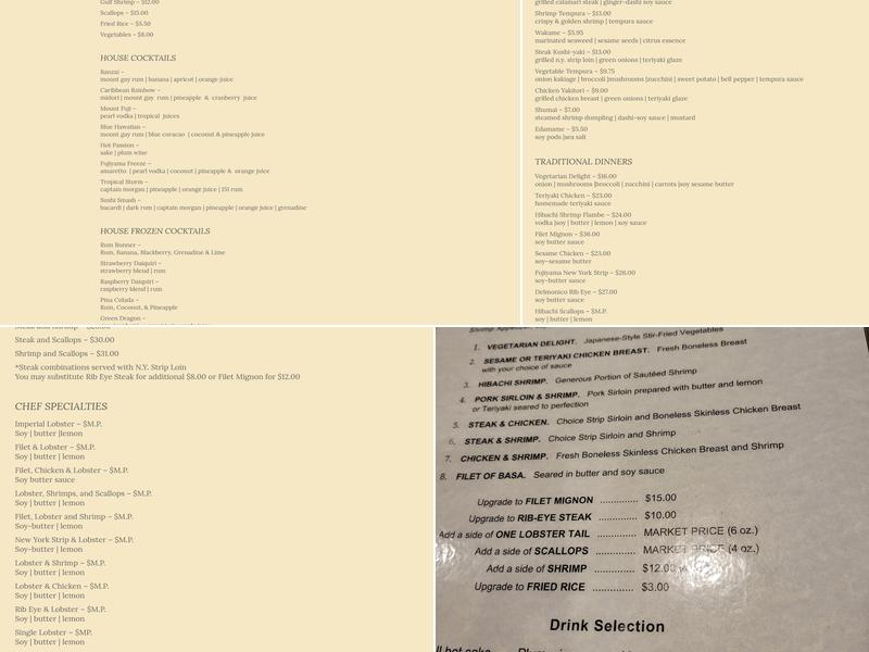 Fujiyama Steak & Seafood House of Japan Menu