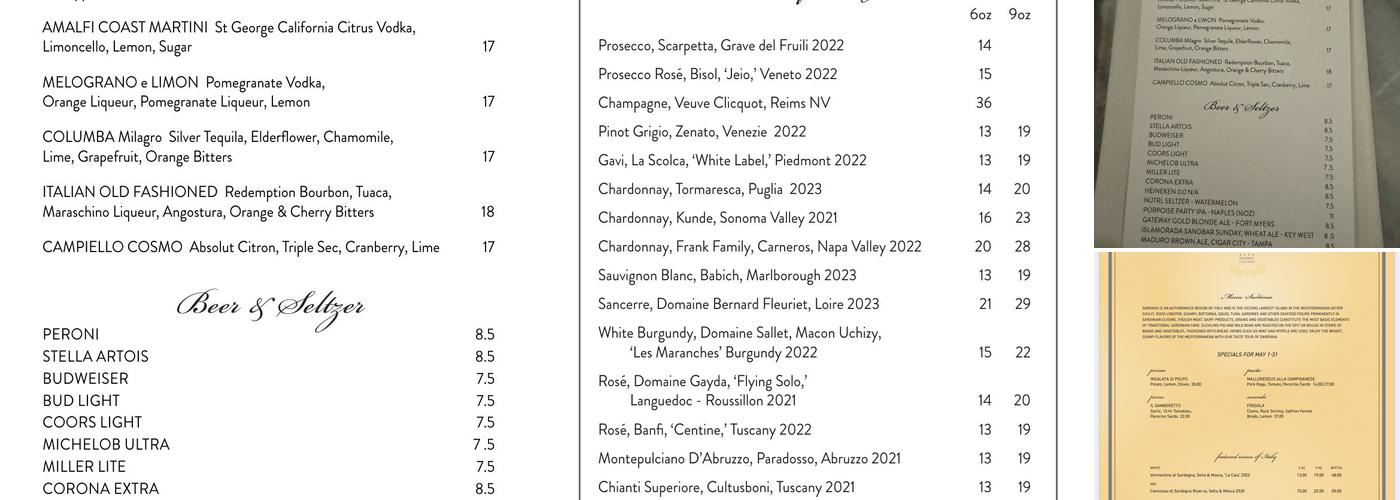 Campiello Menu