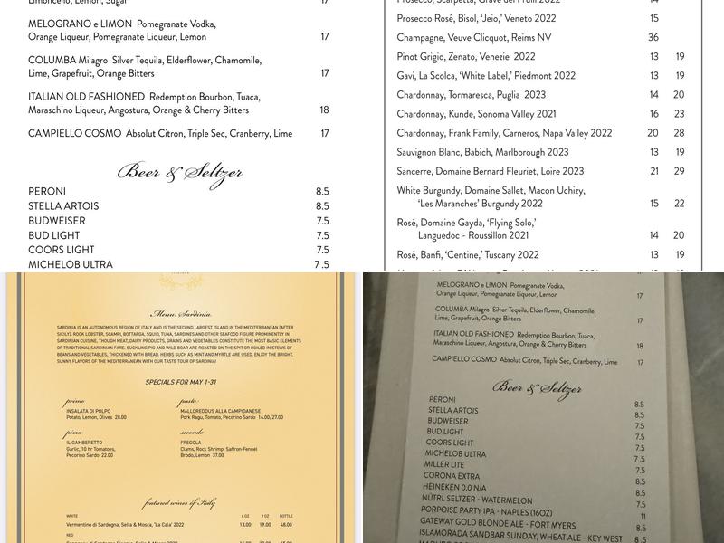 Campiello Menu