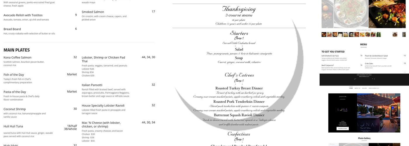 LUNA Food & Wine aka Luna @ Kahuna Menu