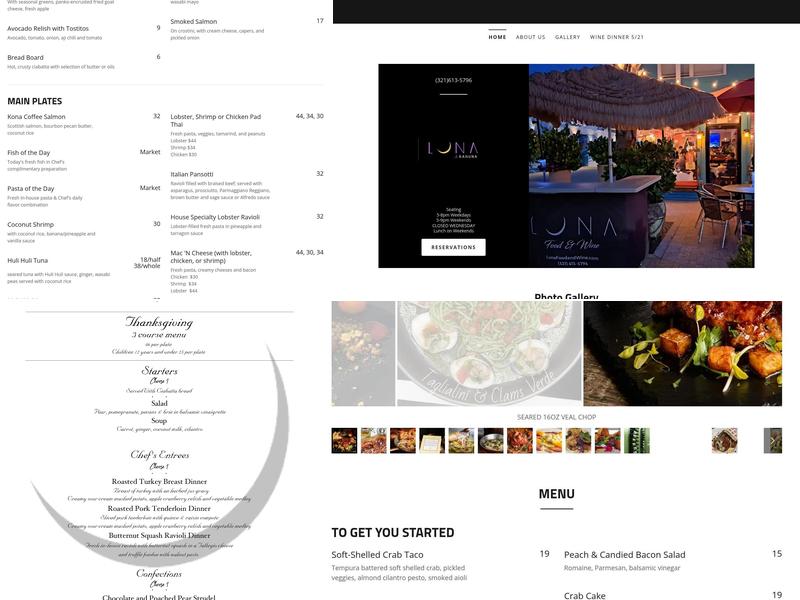 LUNA Food & Wine aka Luna @ Kahuna Menu