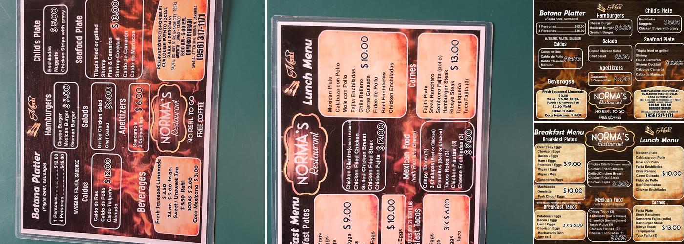 Norma's Restaurant Menu