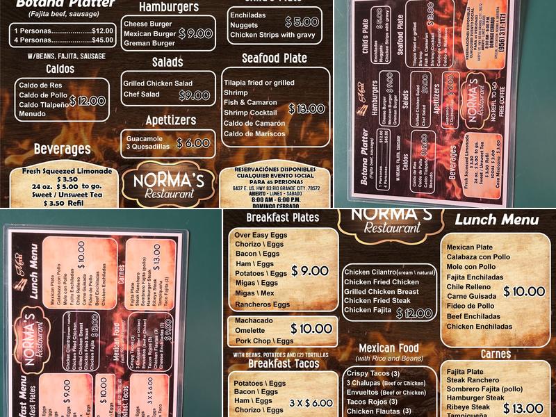 Norma's Restaurant Menu