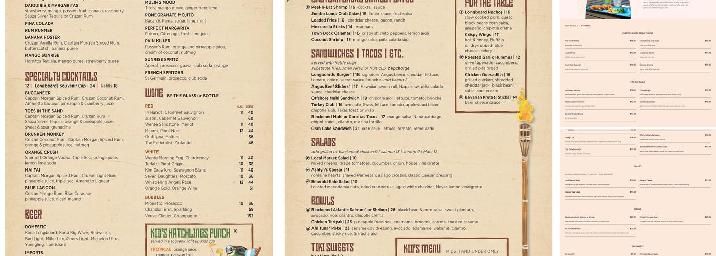 Longboards Tiki Beach Grille Menu