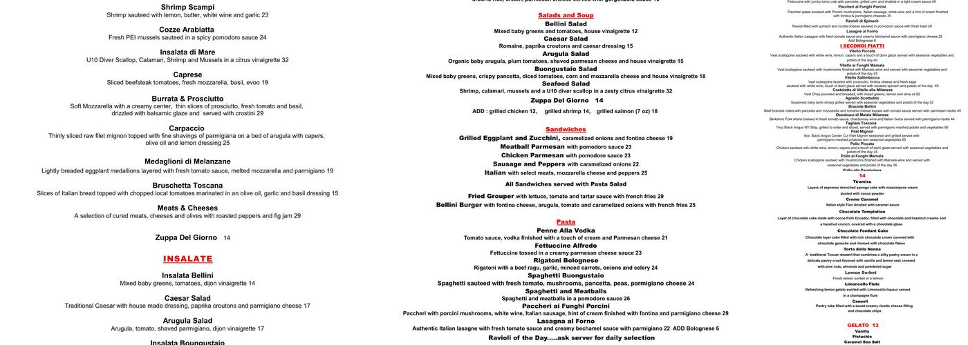 Bellini Italian Restaurant and Bar Menu