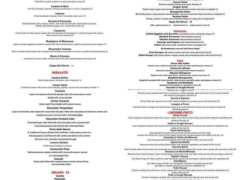Bellini Italian Restaurant and Bar Menu