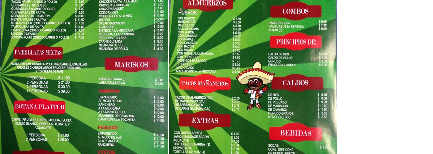El Mexicano Menu
