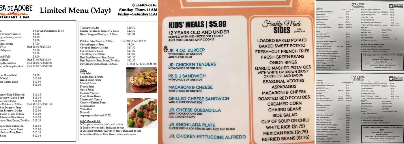 Casa De Adobe Menu