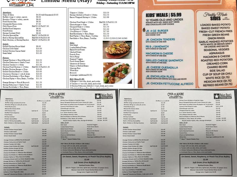 Casa De Adobe Menu