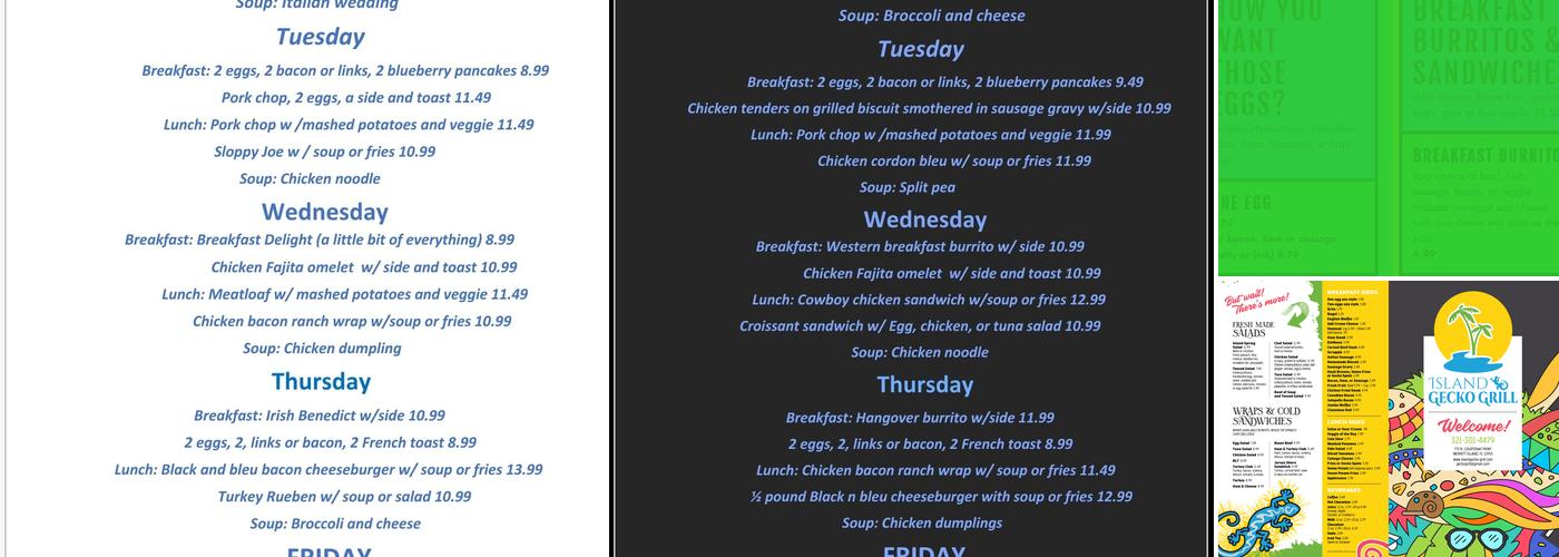 Island Gecko Grill Menu