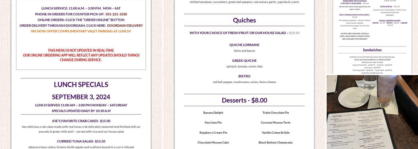 Trio's Restaurant Menu