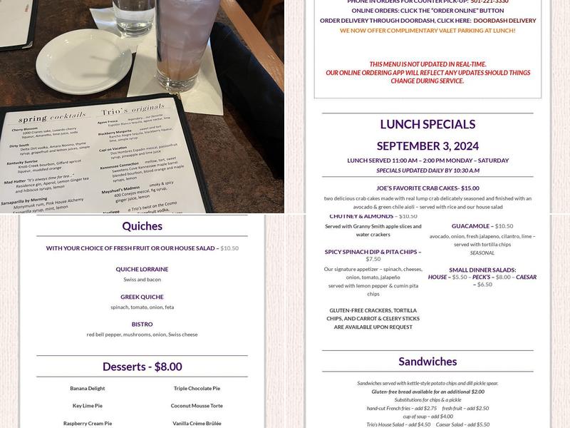 Trio's Restaurant Menu