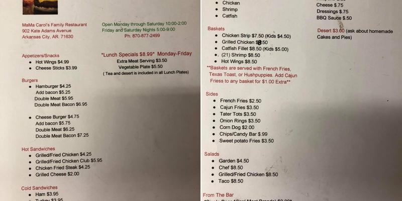Mama Carol's Bar & Grill Menu