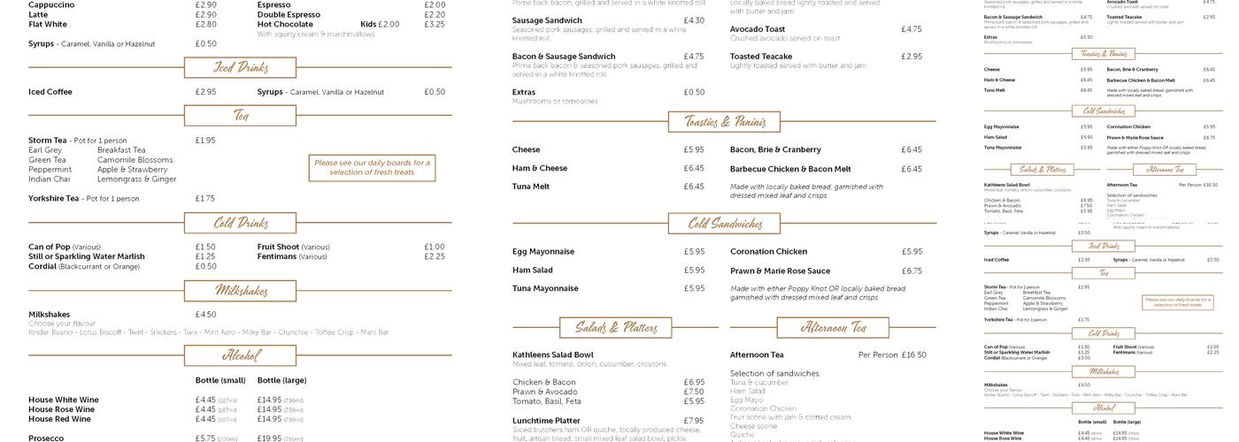 Kathleen's Coffee Shop Menu