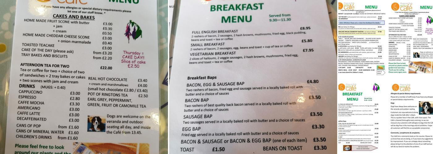 Hepscott Park Garden Cafe Menu