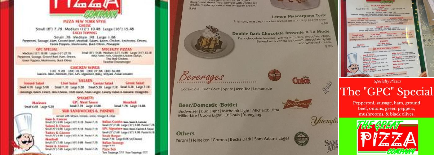 The Great Pizza Company Menu