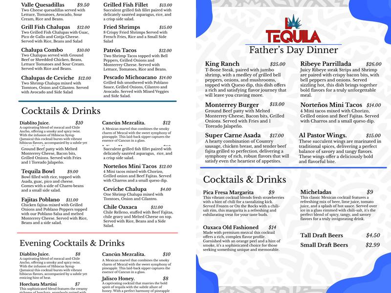 La Tequila Jalisco @ Beeville, TX Menu