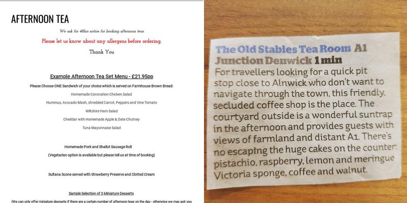 Old Stables Tea Room Menu