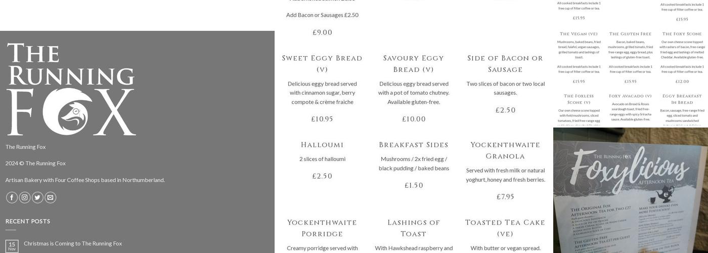The Running Fox Menu