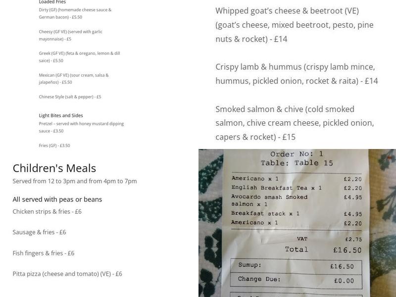 Radcliffes Cafe Bar Menu