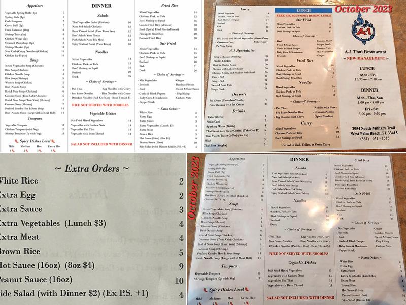 A-1 Thai Restaurant Menu