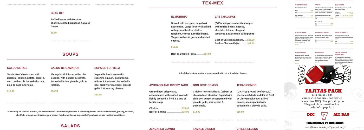 Lupe's Mexican Cafe Menu