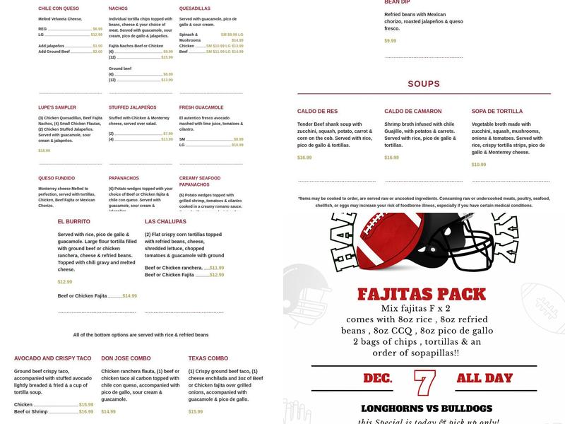 Lupe's Mexican Cafe Menu