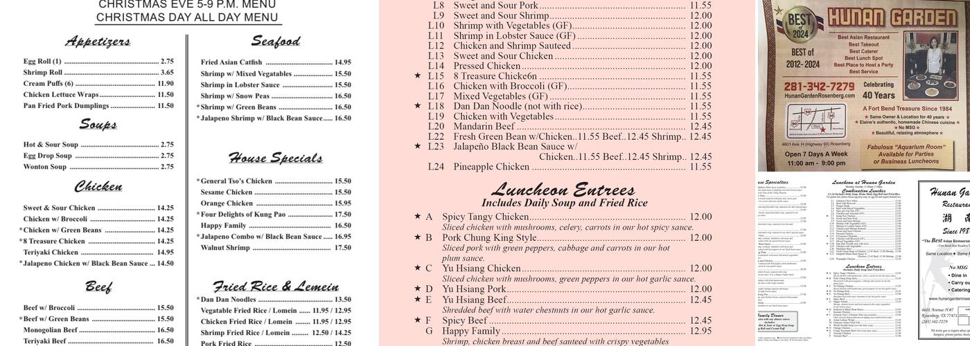 Hunan Garden Menu