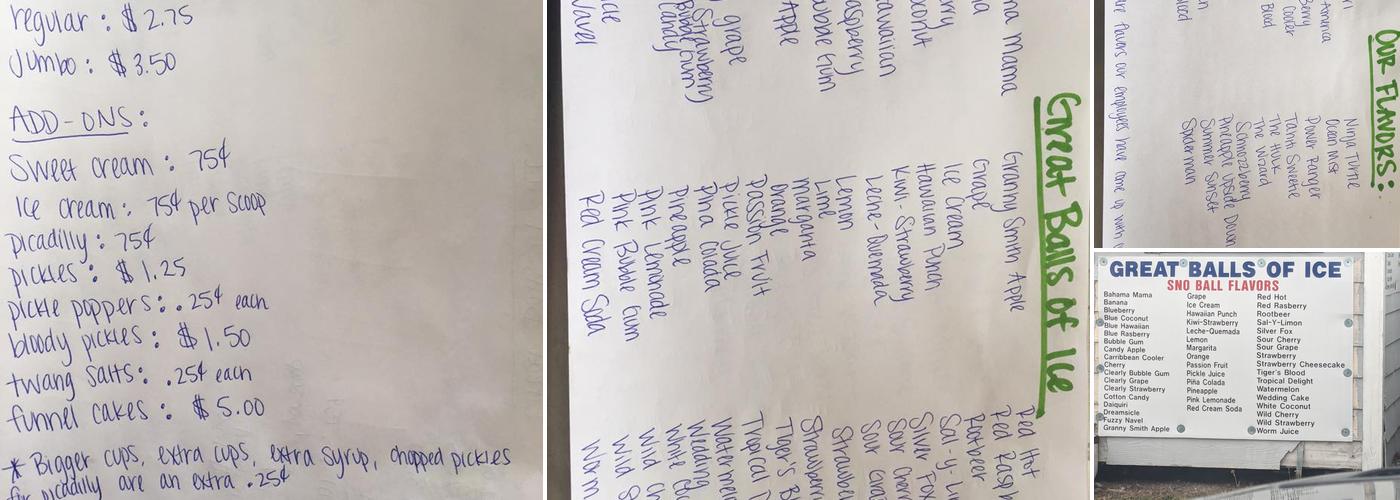 Great Balls Of Ice Menu