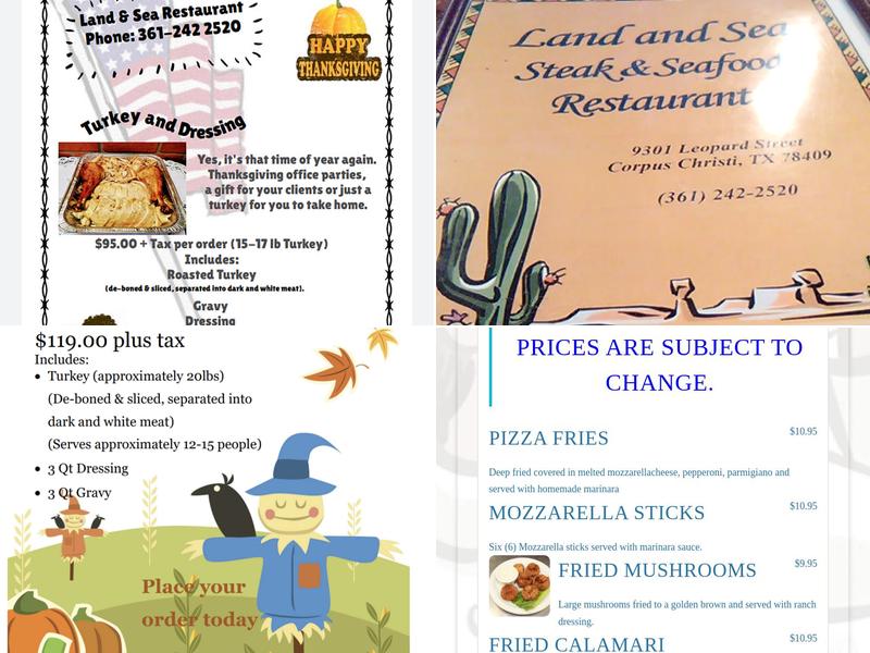 Land and Sea Restaurant Menu