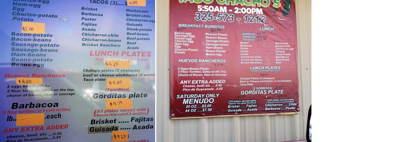 Taco Chacho's Menu
