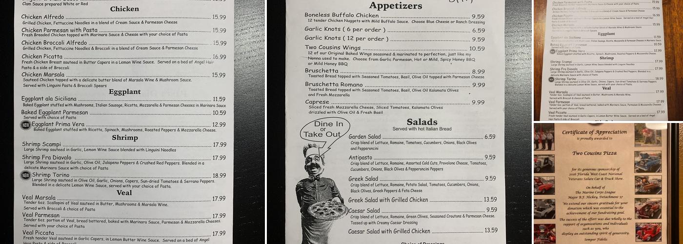 Two Cousins Pizzeria Menu