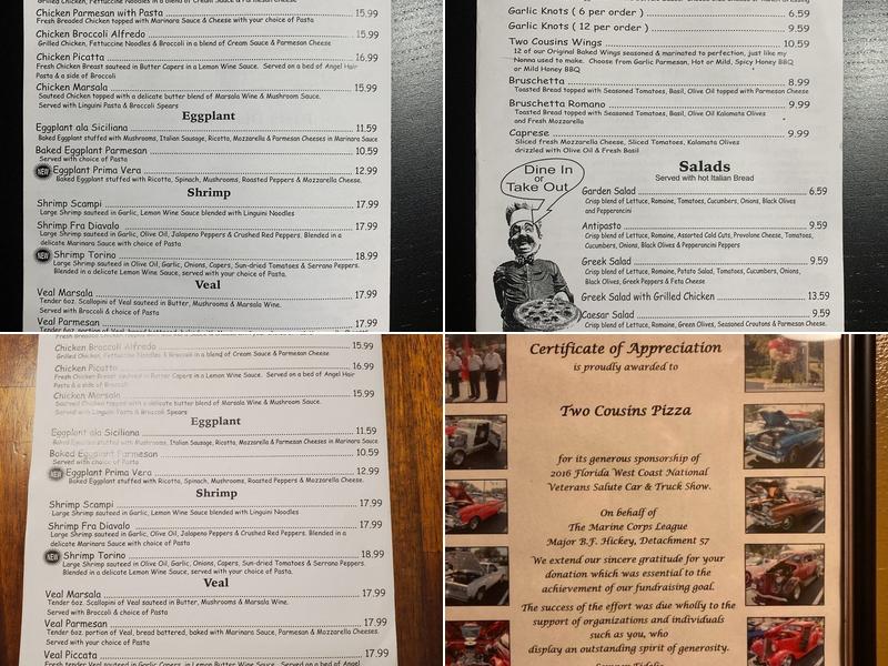 Two Cousins Pizzeria Menu