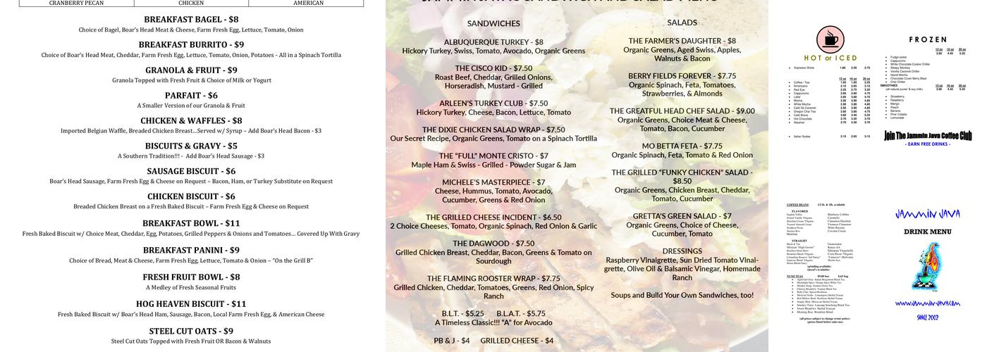 Jammin Java Menu