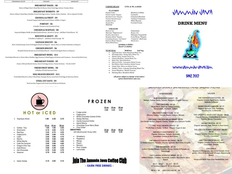Jammin Java Menu