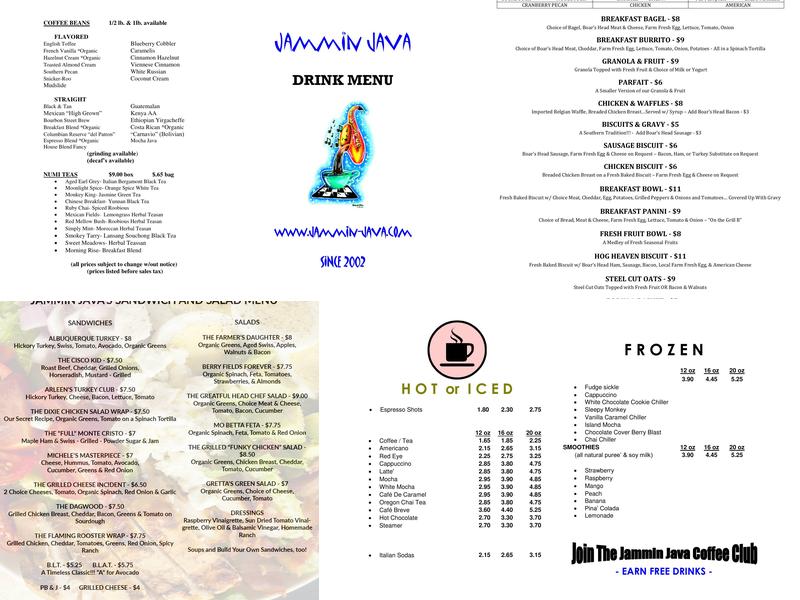Jammin Java Menu