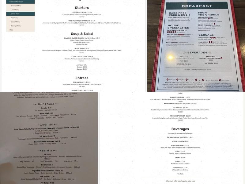 Creekside Restaurant Menu