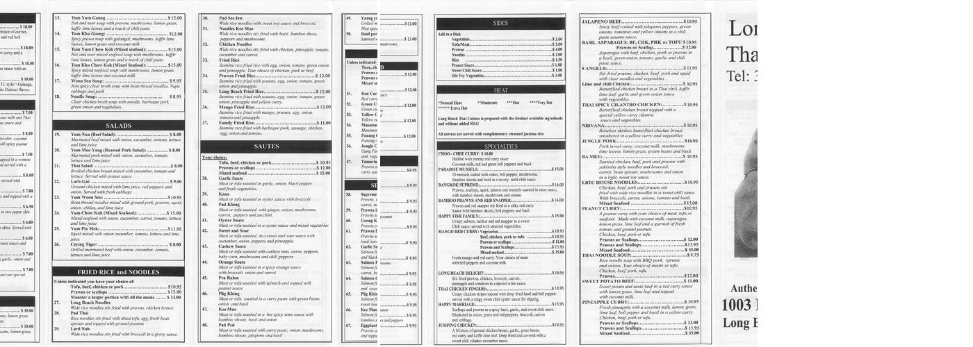 Long Beach Thai Cuisine Menu