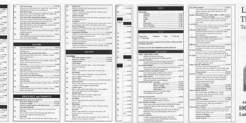 Long Beach Thai Cuisine Menu