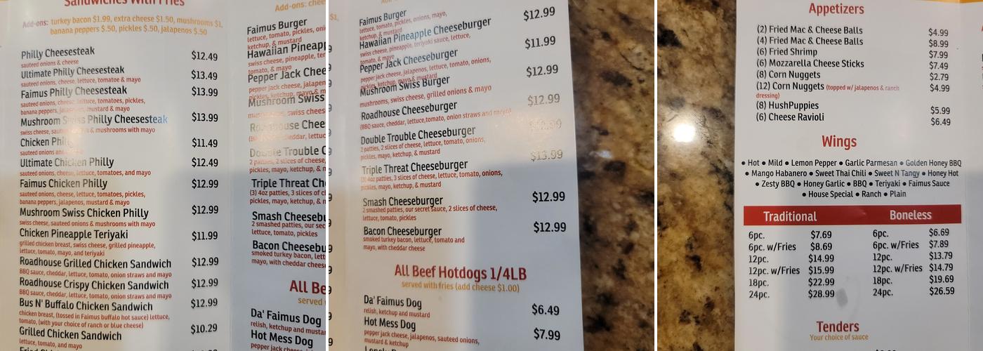 Faimus Wings Menu