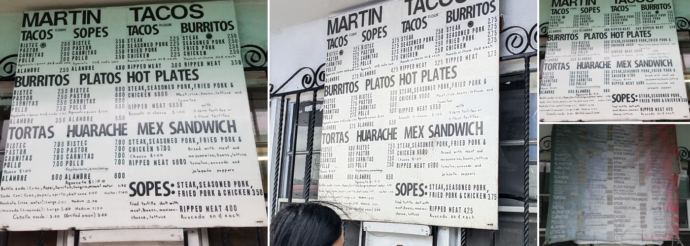 Martin Tacos Menu