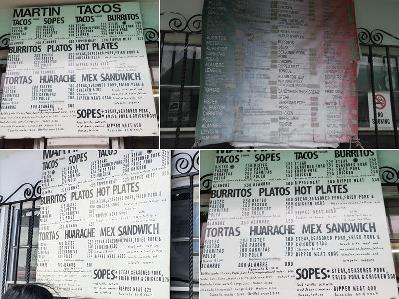 Martin Tacos Menu