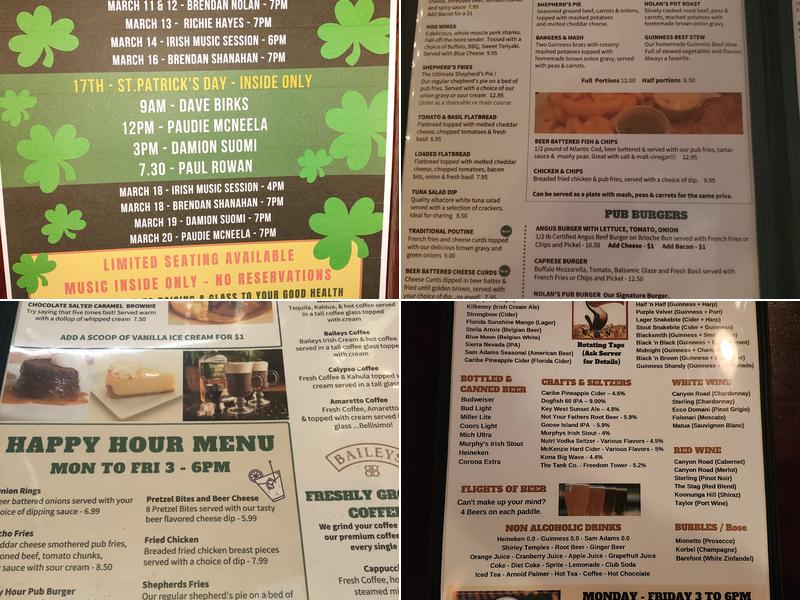 Nolan's Irish Pub Menu