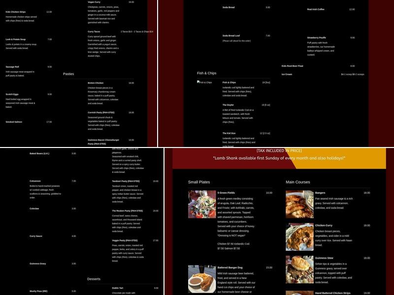 Celtic Ray Public House Menu