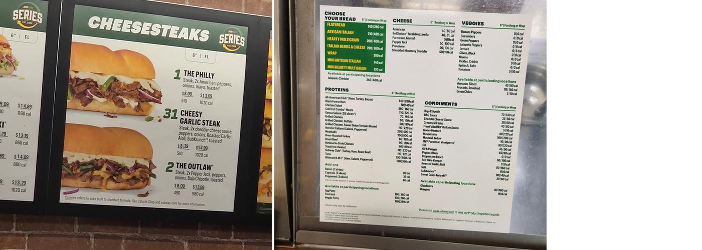 Subway Menu