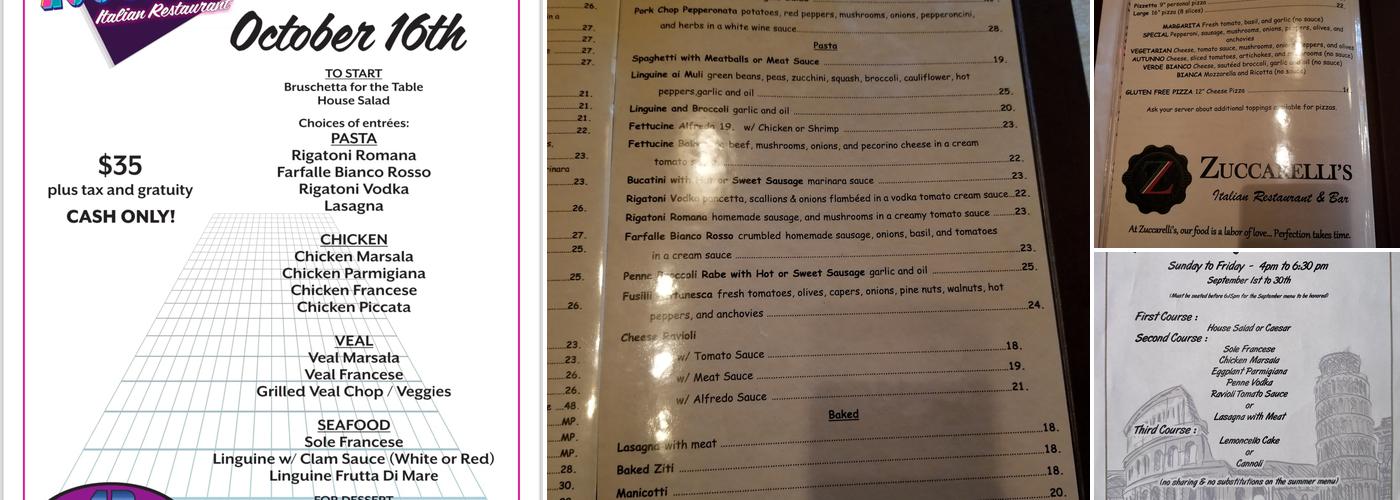 Zuccarelli’s Italian Restaurant and Bar Menu
