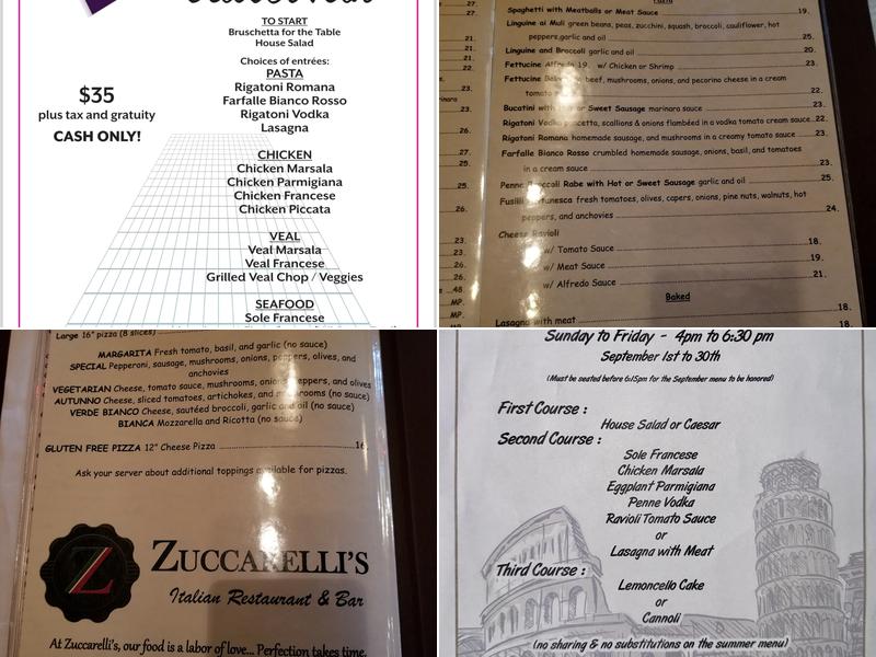 Zuccarelli’s Italian Restaurant and Bar Menu