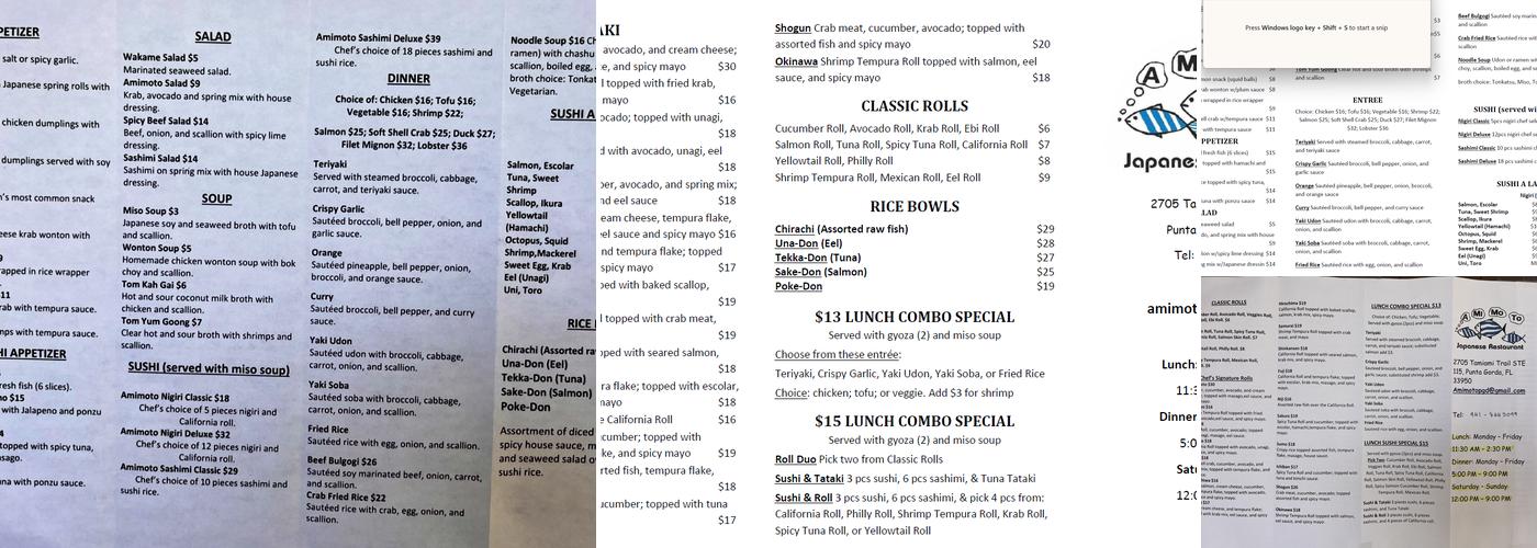 Amimoto Japanese Restaurant Menu