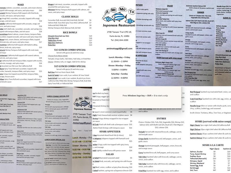 Amimoto Japanese Restaurant Menu