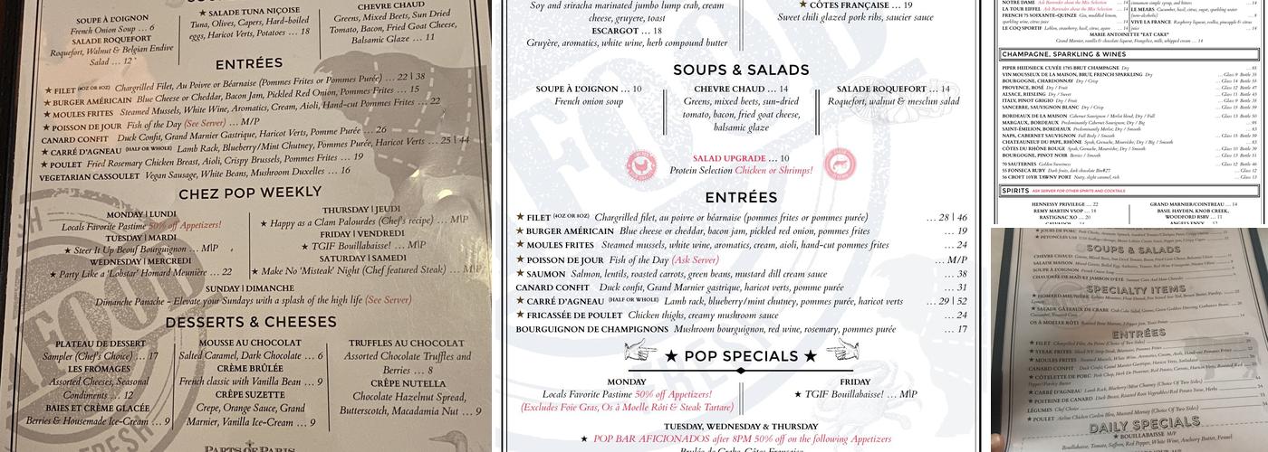 Parts of Paris Bistro & Bar Menu